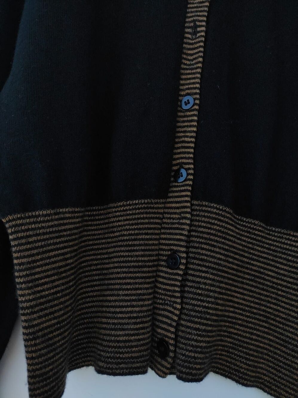 Golden Line 100% Wool Cardigan Black Brown Striped Trim XXS XS Women Button Up - Picture 9 of 16